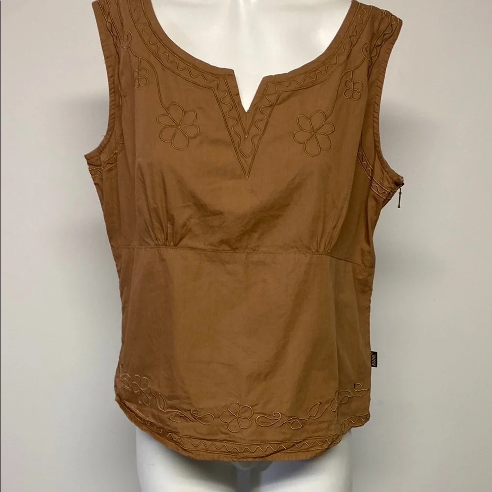 KUHL Embroidered Brown Sleeveless Top 100% Cotton - Picture 1 of 9
